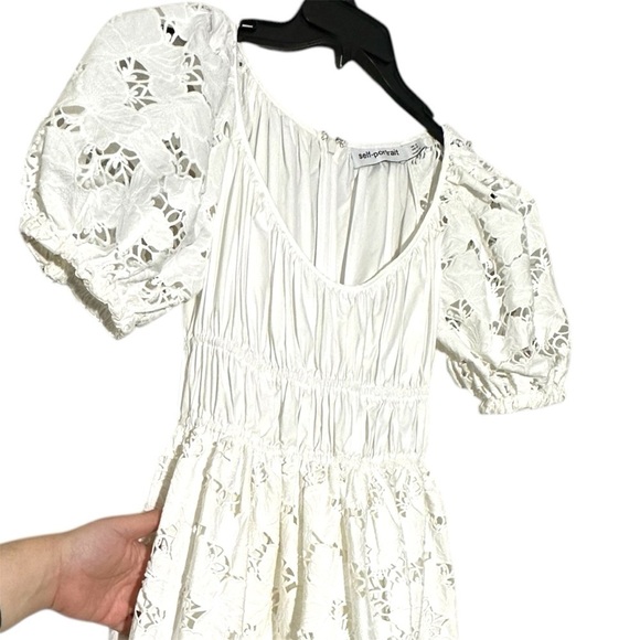 Self-Portrait White Flared Lace Midi Dress size 0 Bride Bridal Wedding Cocktail - Picture 10 of 16